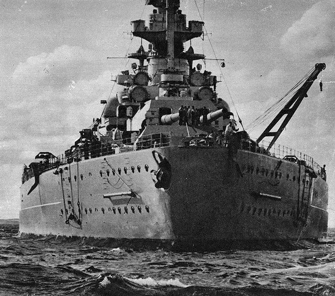 French Battleship Richelieu Navigates East River for Repairs at Brooklyn Navy Yard, February 1943