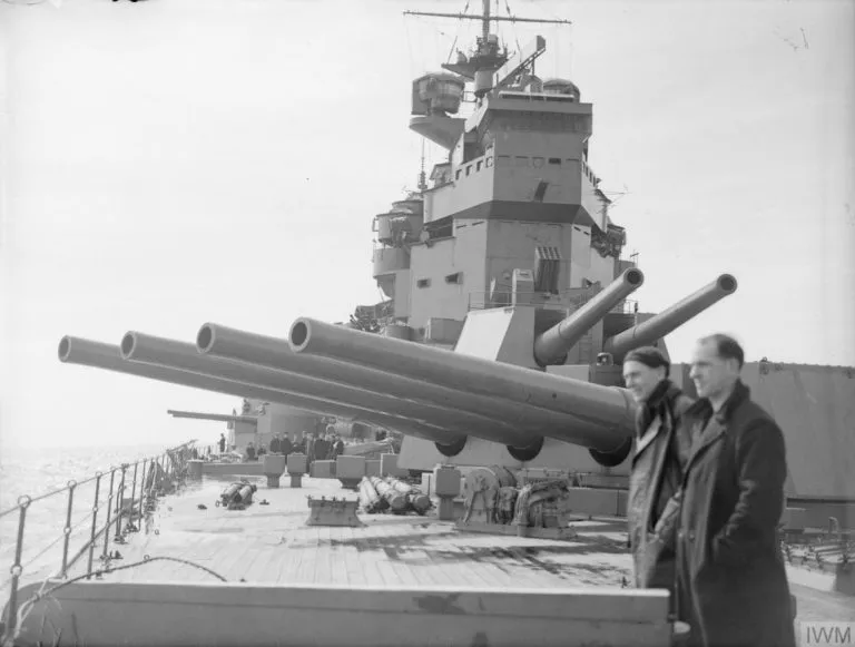 French Battleship Richelieu Navigates East River for Repairs at Brooklyn Navy Yard, February 1943