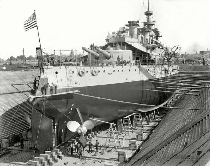 USS Oregon (BB-3): The Last of the Indiana Class Battleships in the Brooklyn Navy Yard Dry Dock, 1898