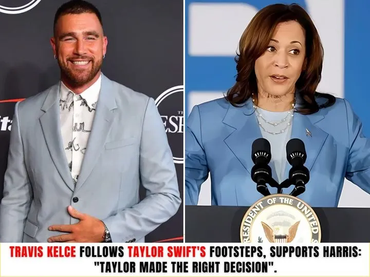 Breaking News: Travis Kelce Follows Taylor Swift’s Footsteps, Supports Harris: “Taylor Made the Right Decision”.