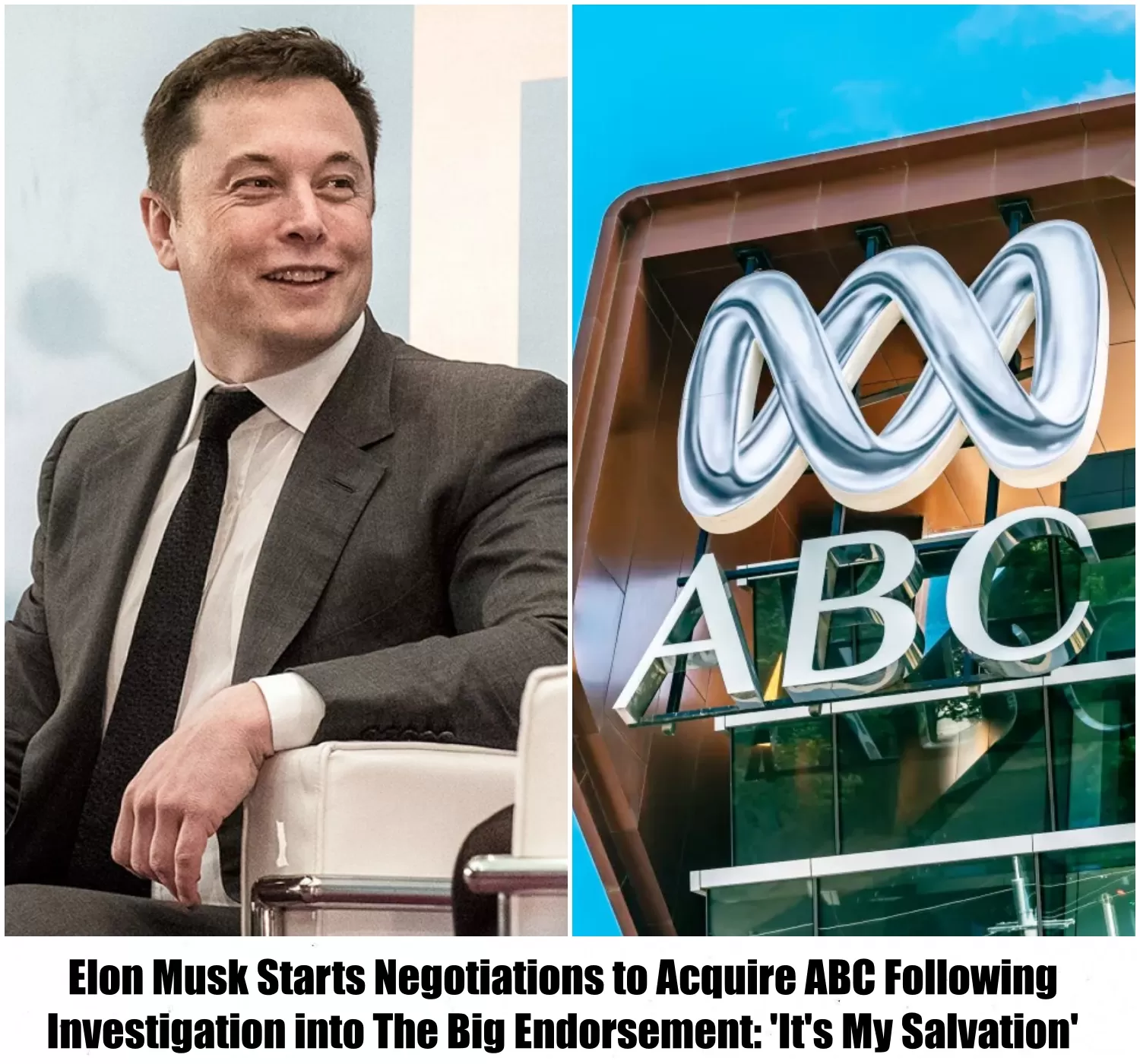 Just In: Elon Musk Starts Negotiations To Acquire Abc Following Investigation Into The Big Endorsement: ‘It’S My Salvation’. – Vc