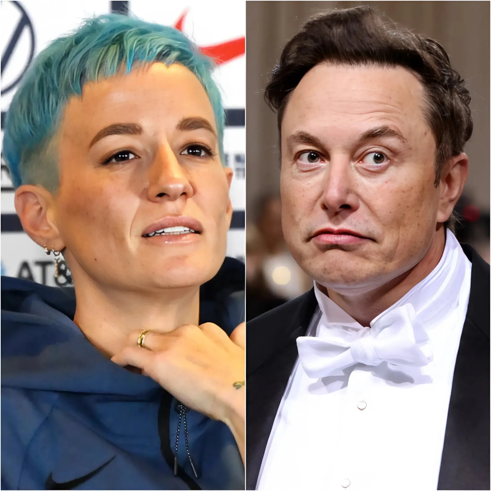 "Megan Rapinoe threatens to leave America after a dispute with Elon Musk costs her $100 million in advertisements, 'This crazy guy disrespects me here.'" 1 "Megan Rapinoe threatens to leave America after a dispute with Elon Musk costs her $100 million in advertisements, 'This crazy guy disrespects me here.'"
