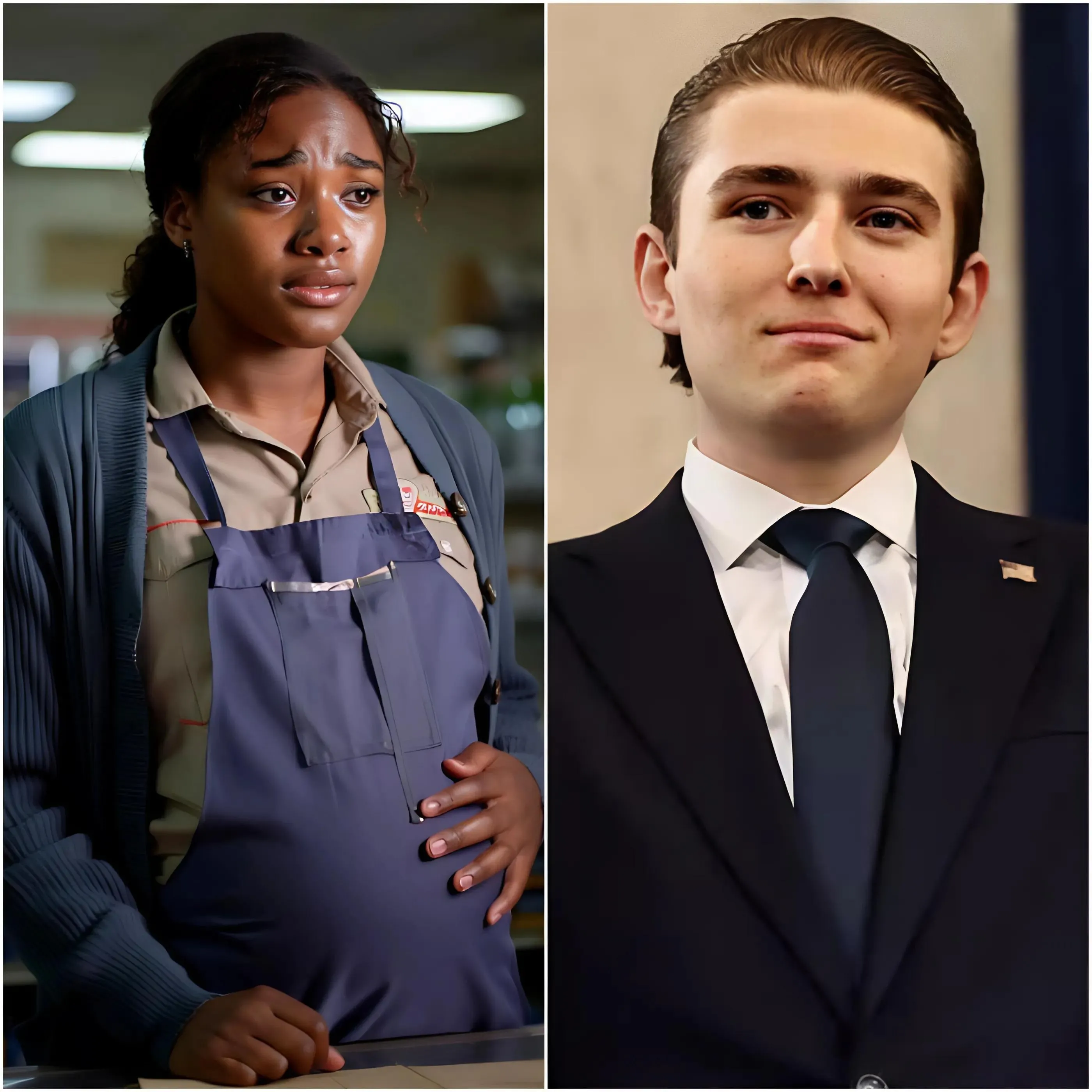 Barron Trump notices a pregnant woman working hard at a gas station, visibly exhausted, but what shocked everyone the most was his unexpected action immediately afterward.