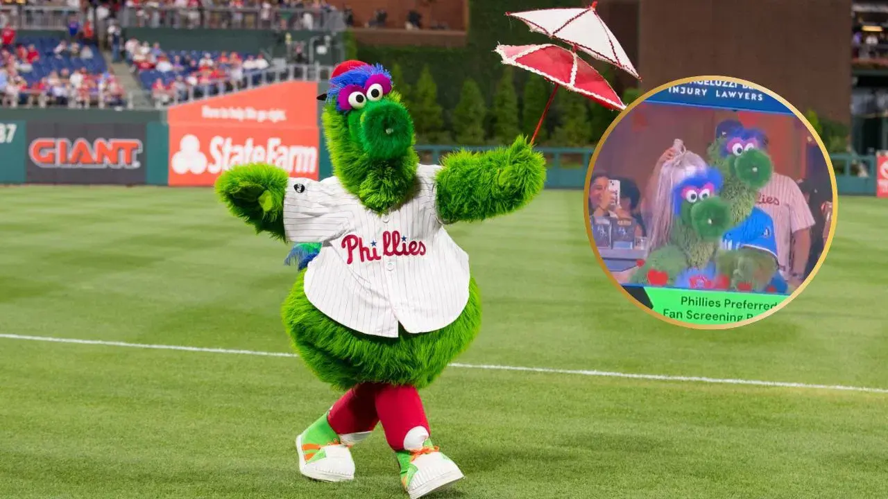 WATCH: Phillies Mascot CHEEKILY Reenacts Viral Coldplay Kiss Cam Controversy 1 WATCH: Phillies Mascot CHEEKILY Reenacts Viral Coldplay Kiss Cam Controversy
